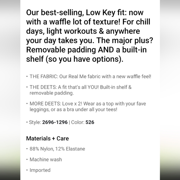 🆕️NWT Offline by Aerie Real Me Low Key Waffle Sports Bra in 'Deep Forest Green' - Picture 8 of 15